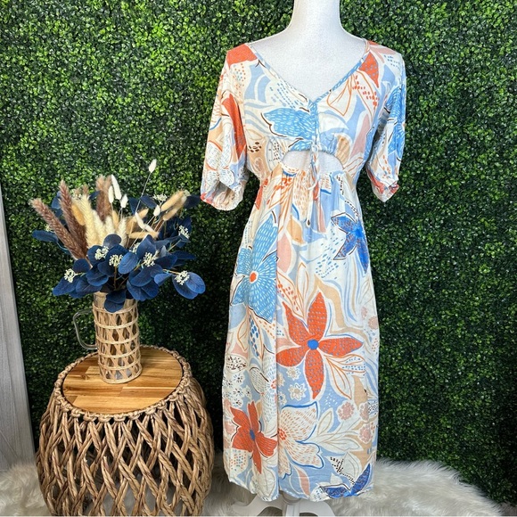 Band of the free cut out Floral Print Midi Dress nwt - Picture 1 of 10